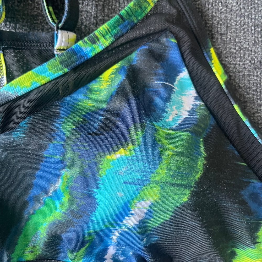 PINK Victoria's Secret | Size M | Black Sports Bra with Blue & Neon Green Print - Picture 7 of 11